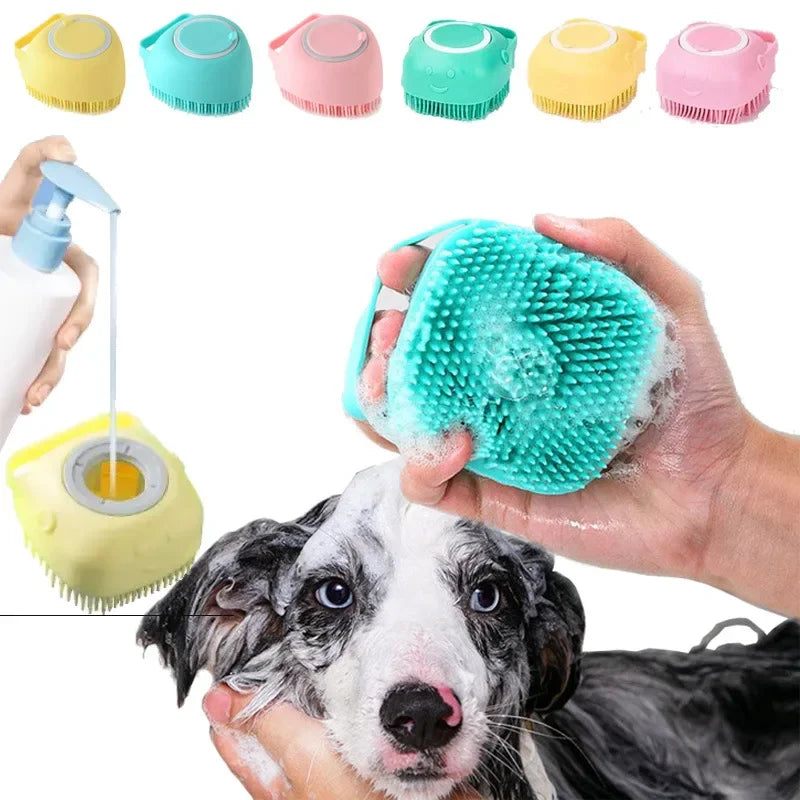 Pet Dog Shampoo Brush 2.7oz 80ml Cat Massage Comb Grooming Scrubber for Bathing Short Hair Soft Silicone Rubber Pet Supplies