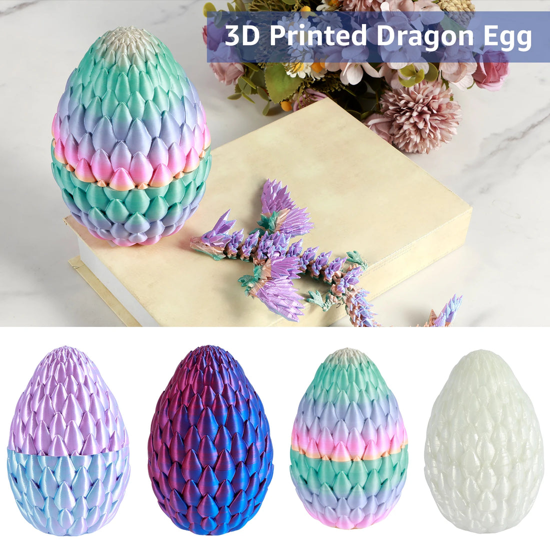 3D Printed Dragon with Dragon Egg Rotatable Colorful Articulated Dragon Toys Ornament Ideal for Kids Gift