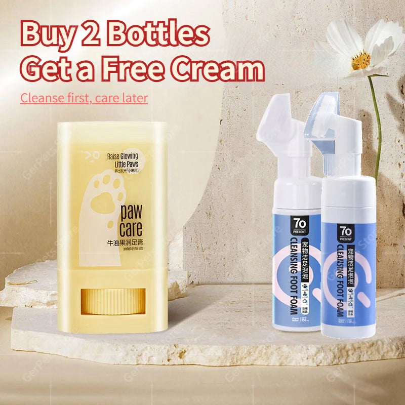 150ML Pet Foot Cleaner Foam Massage Brush Dog Cat Paw Care Rinse-free Cleaning Grooming Supplies Prevent Drying Cracking Foam