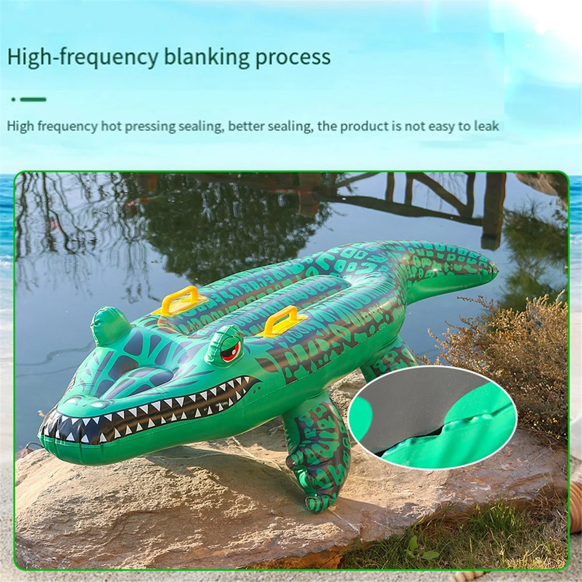 Reptile Ride on Toys, Crocodile Inflatable Pool Float for Kids, Fun Beach and Pool Toy, Giant Inflatable Pool Float