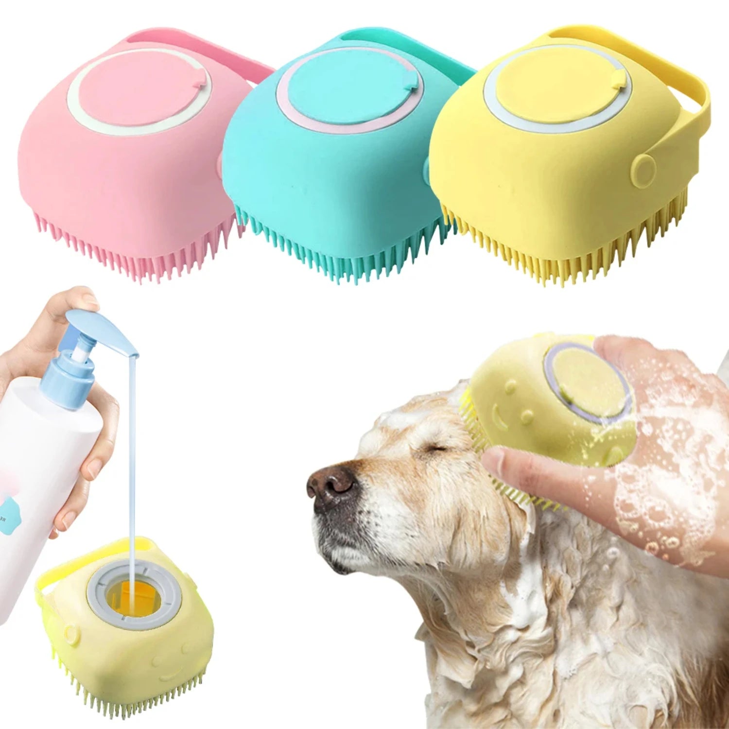 Dog Cat Cleaning Grooming Supplies Soft Safety Silicone Pet Shampoo Massager Bath Brush Shower Dispenser Tool Puppycat Washing