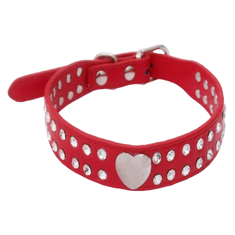 Heart Rhinestone PU Leather Collar