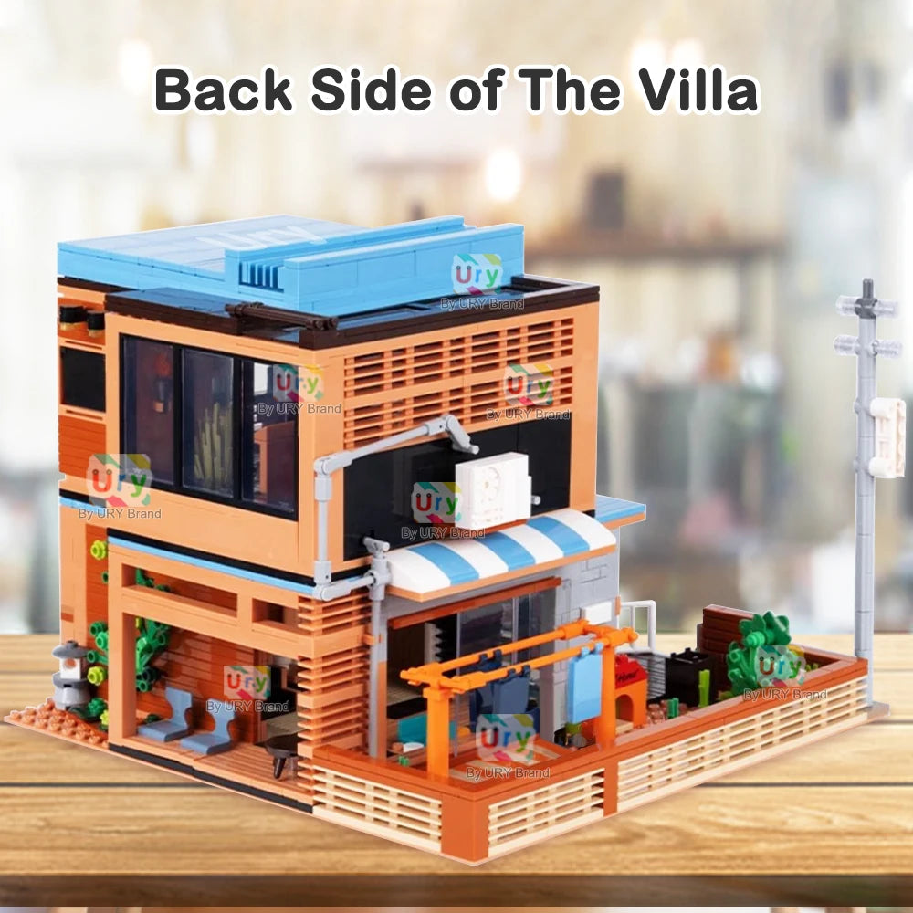 City Street View Modular Japanese Traditional Single-family Villa Retro Flower House MOC Architecture Building Block Toy for Kid