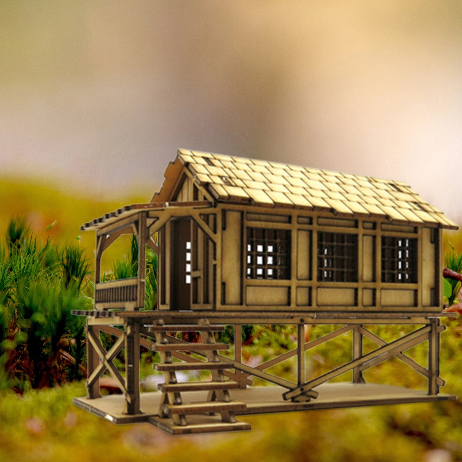 1/72 Wooden Cabin Hobby Toys Wooden 3D Puzzle House Architectural Scene for Accessory Model Railway Micro Landscape Layout Decor