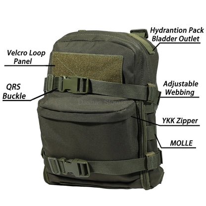 Tactical Hydration Pack Mini Back Panel Water Bag Nylon Molle Pouch Hunting Lightweight Vest Hose Accessories Zipper Backpack