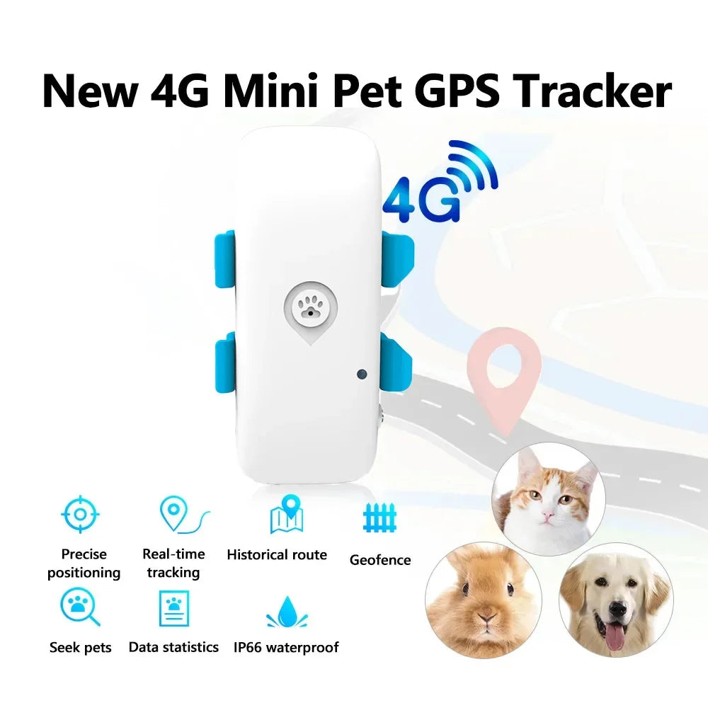 New Pet GPS Tracker Mini 4G Pet Position Tracker Geo-fence Free APP Dog GPS Collar Cat Locator Smart Tracking Alarm GPS Tracking