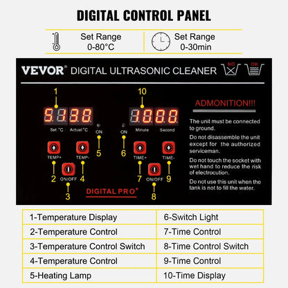 VEVOR Ultrasonic Cleaner w/ Digital Timer &amp; Heater,Professional Ultra Sonic Jewelry Cleaner,Stainless Steel Heated Clean Machine