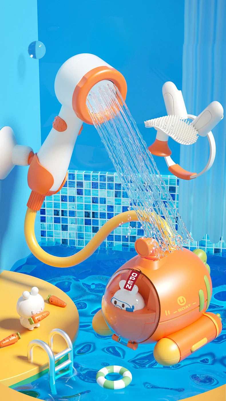 Baby Bath Toy Electric Shower Submarine Carrot Water Pump Adjustable Sprinkler Baby Bathtub Spray Water Toy for Toddler Gift