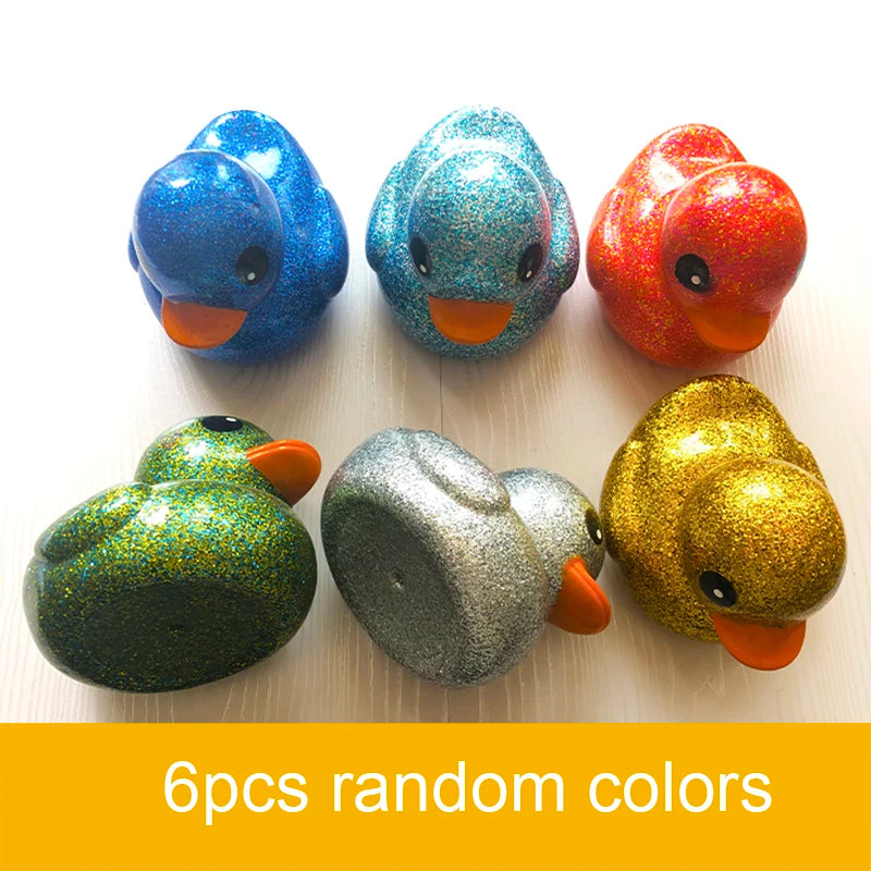 6PCS/SET Squeeze-sounding Dabbling 80MM Rubber Ducks Baby Shower Water Bathing Floating Toys Vinyl Glitter Duck With BB Sounds