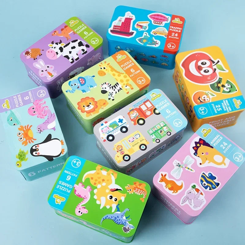 Baby Puzzle Montessori Educational Toys Wood 3D Puzzle Games Iron Box children Puzzles Jigsaw Wooden Puzzles For Kids 2 3 4 Year