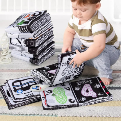 Baby Clothes Book Soft Black and White High Contrast Visual Stimulation Book Toddler Early Learning Educational Book Sensory Toy