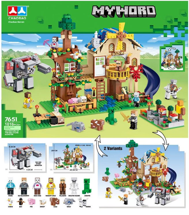 Fashion Baby Renren Cave Cottage Village End Shadow Dragon Building Blocks