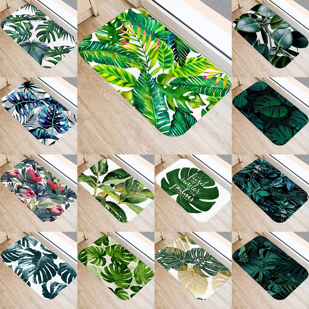 Tropical Plant Palm Leaf Monstera Print Pattern Floor Mat Kitchen Bathroom Room Entrance Decor Door  Home  Rug