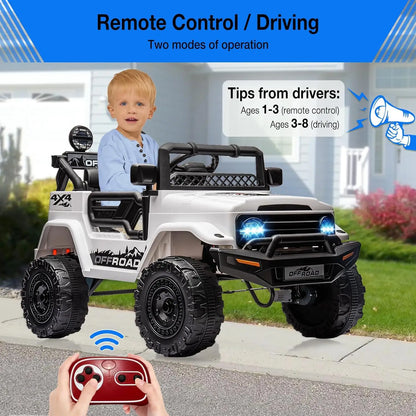 Electric Car For Kids, 12V Ride On Truck Car with Remote Control Spring Suspension, LED Lights, Music, 3 Speeds, Vehicle Toy Car