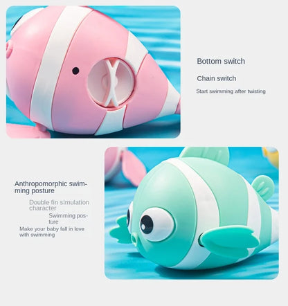 Baby Bath Toys Cute Swimming Fish Cartoon Animal Floating Wind Up Toys Water Game Classic Clockwork Toys For Toddlers