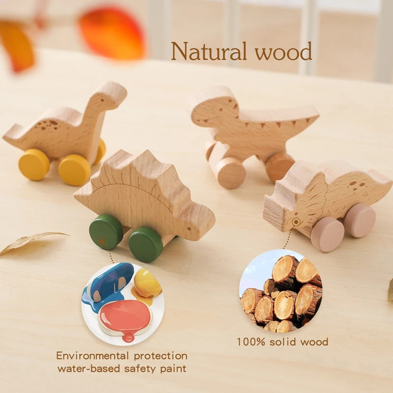 1PC Baby Toy Beech Wood Block Cartoon Dinosaur Car Educational Montessori Toy Baby Teething Play Gym Baby Birthday Gift Products