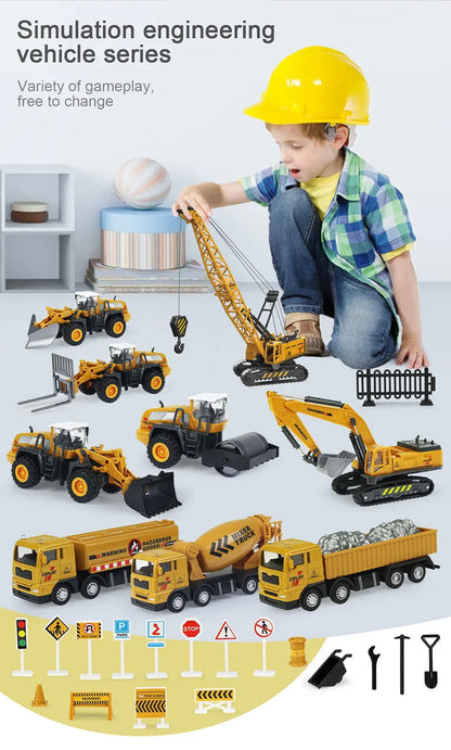 ﻿9 Styles Alloy Engineering Diecast Truck Tractor Loader Crane Excavator Toys Construction Model Vehicle Toy Car for Boys Gifts