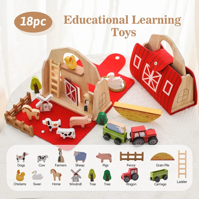 Wooden Montessori Toy Simulation Farm Animals Toys for Children Poultry Cow Pig Dog Chicken Model Educational Toy Christmas Gift