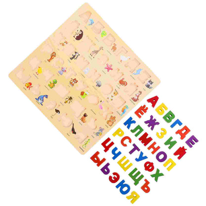 Russian Puzzle Educational Toys Puzzles Alphabet for Kids Learning Wooden Animal Toddler