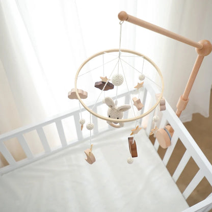 Baby Wooden Bed Bell Cartoon Rabbit Mobile Hanging Rattles Toy Hanger Crib Mobile Bed Bell Wood Toy Holder Arm Bracket Kid Gifts