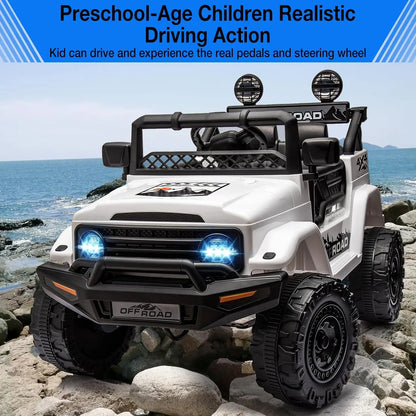 Electric Car For Kids, 12V Ride On Truck Car with Remote Control Spring Suspension, LED Lights, Music, 3 Speeds, Vehicle Toy Car