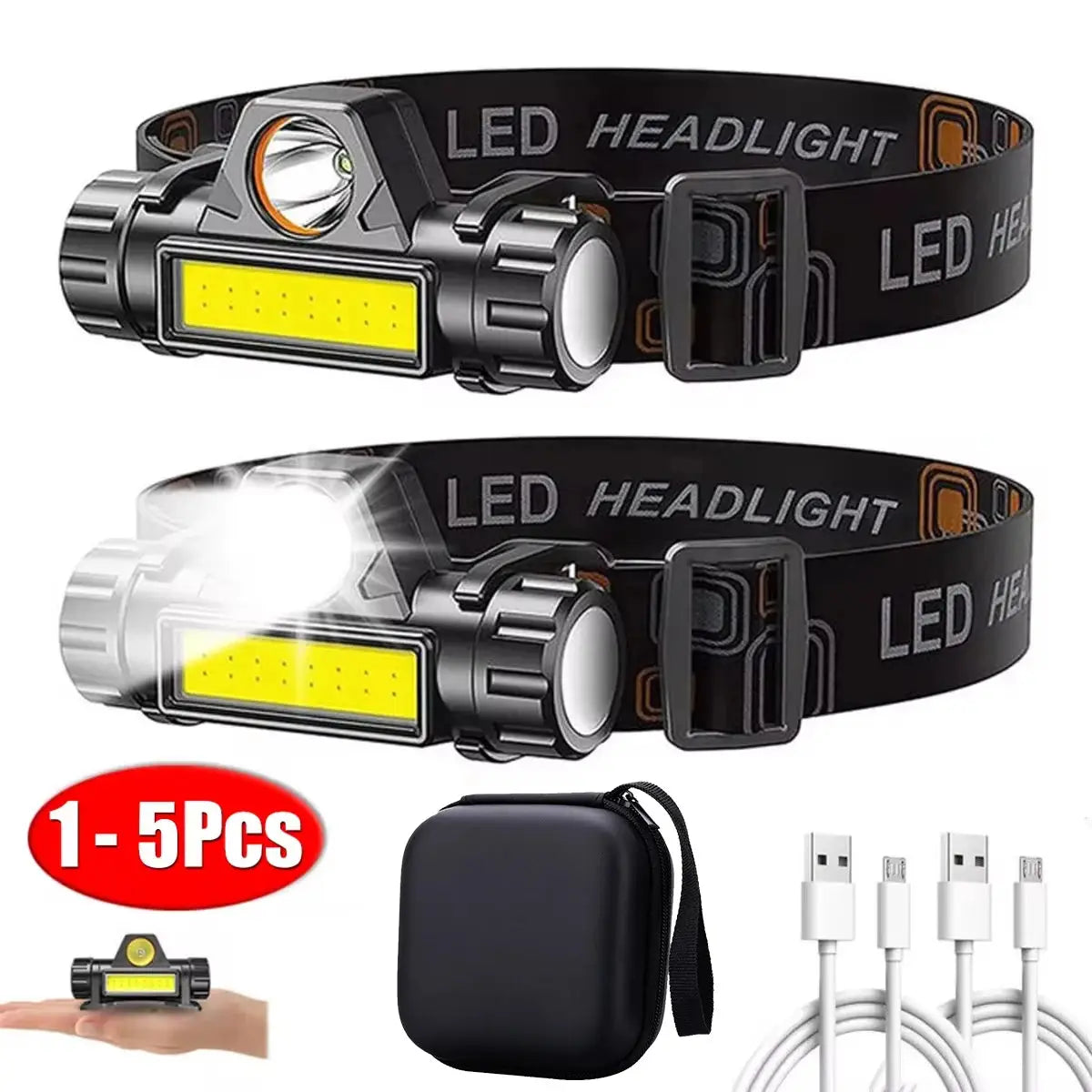 1-5PCS Rechargeable COB LED Headlamp Strong Magnetic Powerful