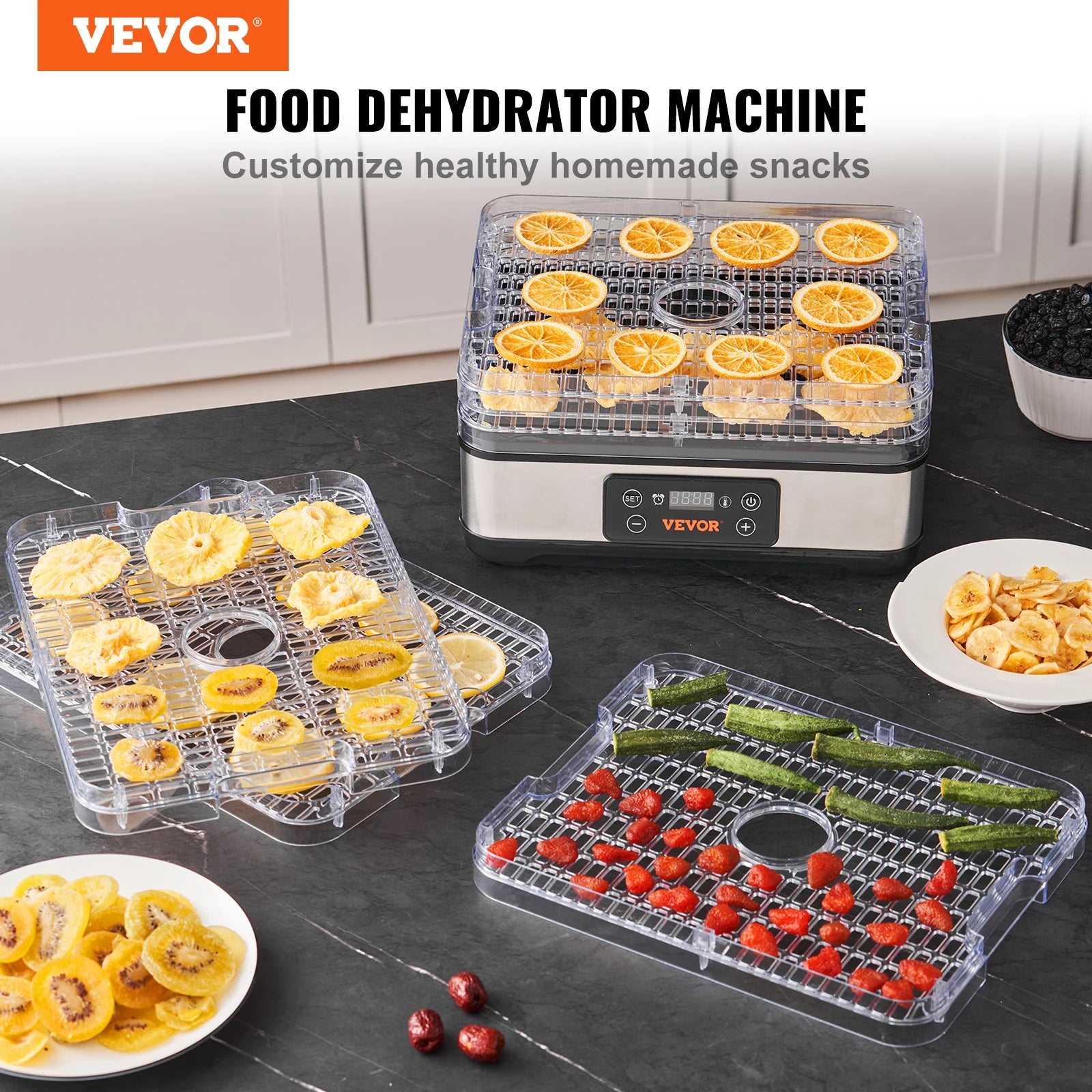 VEVOR Food Dehydrator Machine, 5/6/10 Tray Fruit Dehydrator Electric Food Dryer for Jerky, Herb Meat, Beef, Fruit, Dog Treats