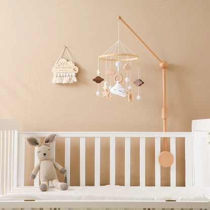 Baby Wooden Bed Bell Cartoon Rabbit Mobile Hanging Rattles Toy Hanger Crib Mobile Bed Bell Wood Toy Holder Arm Bracket Kid Gifts