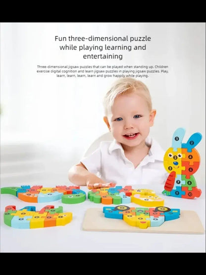 3D Colored Puzzles for Children 2 years old+, Jigsaw, Wooden Toys, Cartoon, Animal, Traffic, Intelligence, Early Education