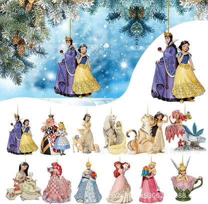 Disney Princess Snow White Cinderella Ariel Bell Anime Figures Christmas Tree Ornament Decoration Acrylic Plane Pendant Toys