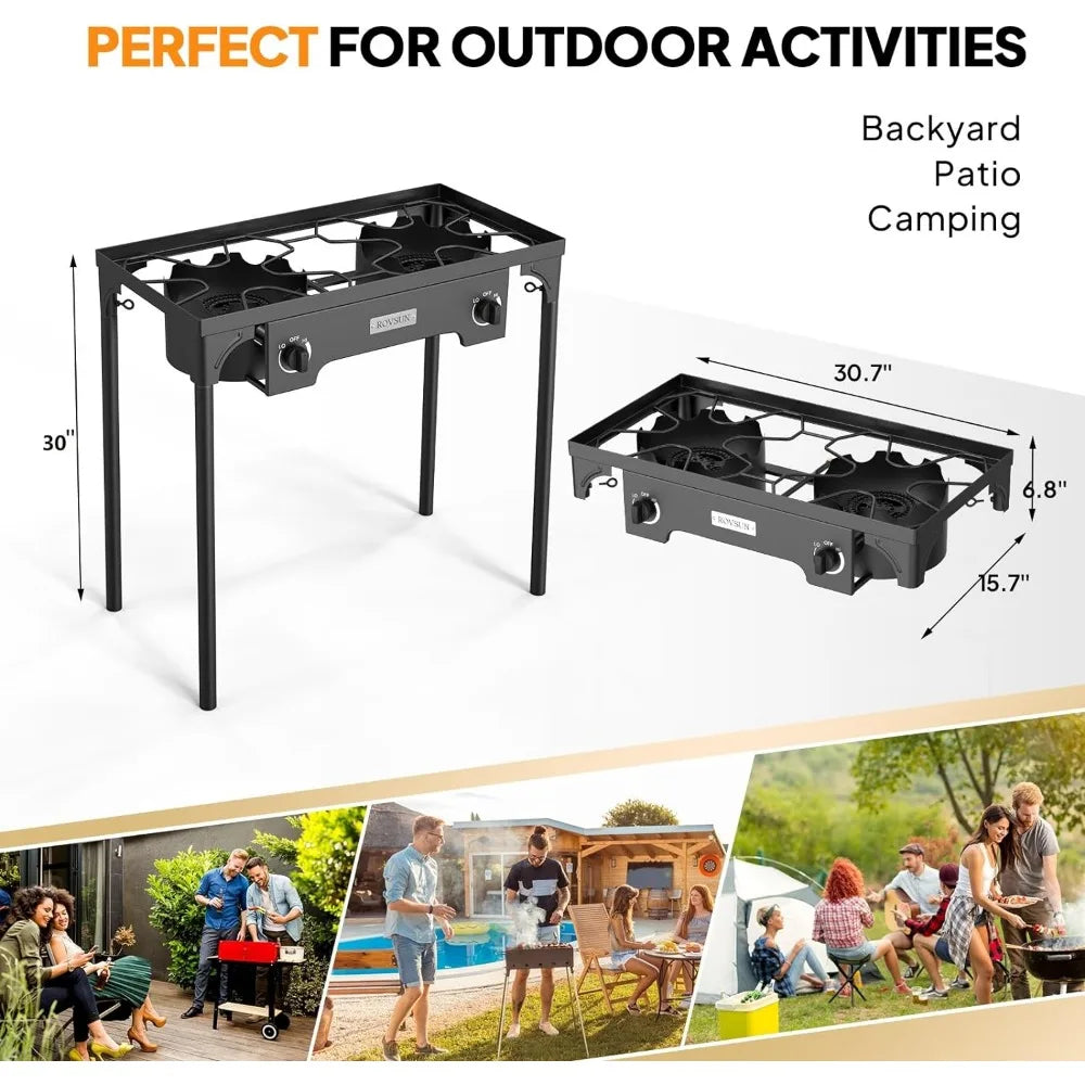 2 Burner Outdoor Propane Gas Stove 150,000 BTU High Pressure Stand Cooker for Backyard Cooking Camping Home Brewing