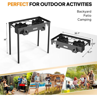 2 Burner Outdoor Propane Gas Stove 150,000 BTU High Pressure Stand Cooker for Backyard Cooking Camping Home Brewing