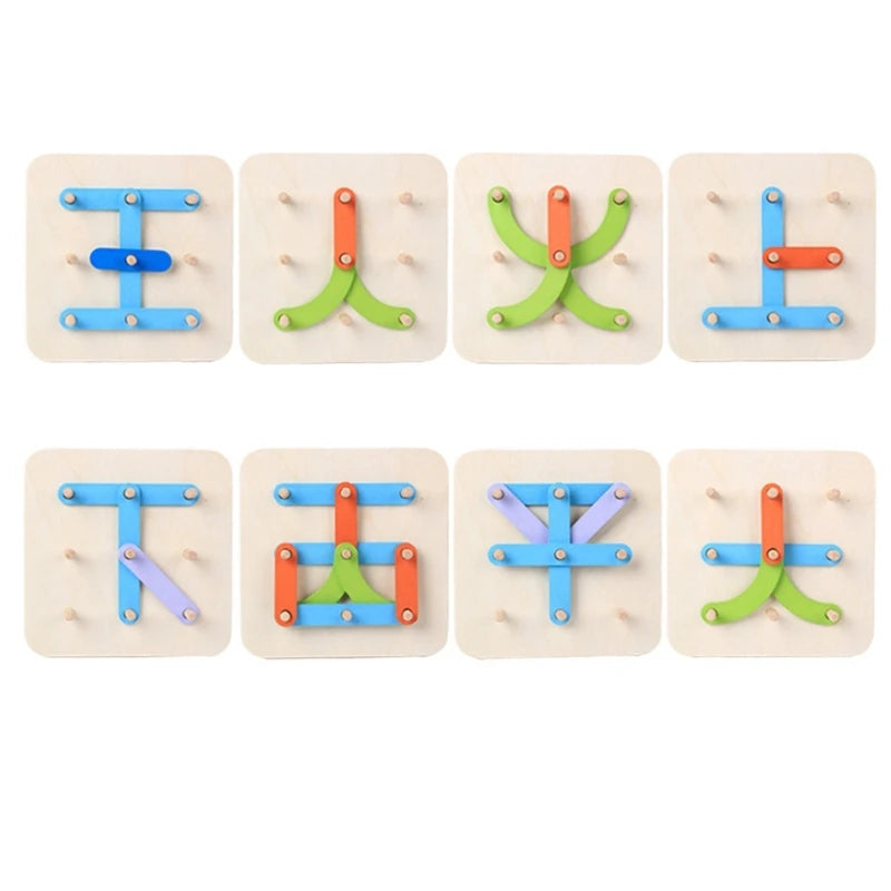 Geometric Column Set Digital Number Alphabet Letter Learning Word Toy Animal Wooden Puzzle Game Educational Toys Kids