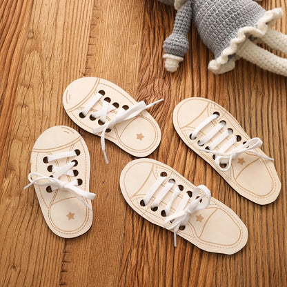 2pc Wooden Lacing Shoe Toy Learn to Tie Laces Creative Threading Educational Toys Practice Tying Shoelaces Boards Montessori Toy