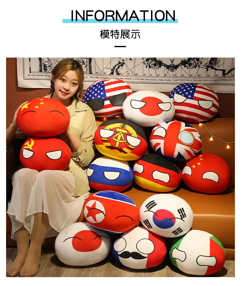 10-40cm Kawaii Countryball Plush Toy Stuffed Polandball UN USA USSR FRANCE RUSSIA UK JAPAN EU CANANDA ITA RU Sofa Pillow Pendant