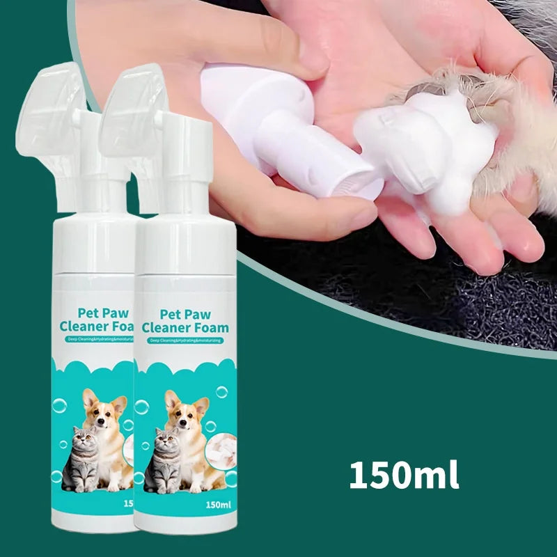 1pc 150ML Pet Foot Cleaner Dog Cats No-wash Paw Foam Washing Herbal Extract Paw Care Silicone Head Massager Grooming Supplies