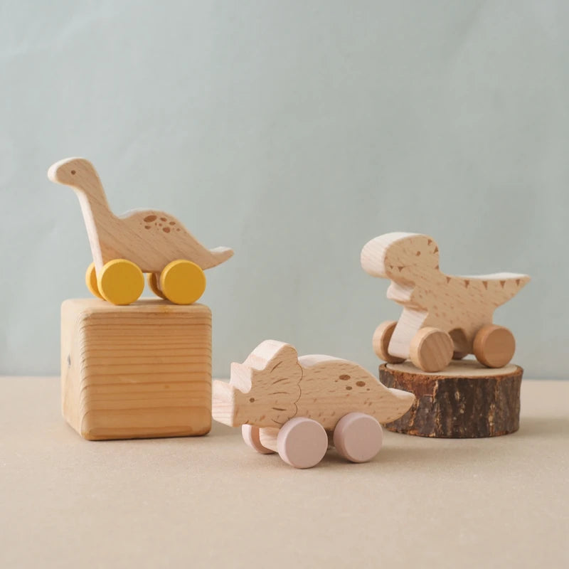 1PC Baby Toy Beech Wood Block Cartoon Dinosaur Car Educational Montessori Toy Baby Teething Play Gym Baby Birthday Gift Products