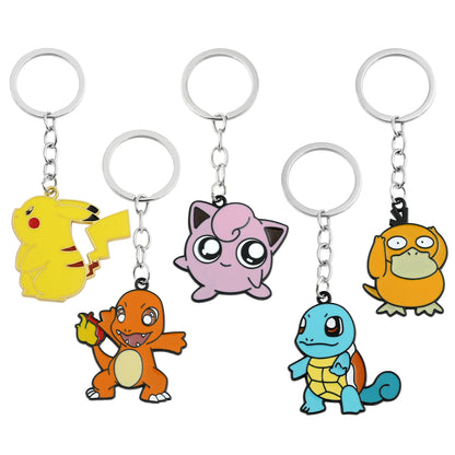 Wholesale Kawaii  Jigglypuff Pink Girl Keychains for Kids Cute Anime Pikachu Squirtle Psyduck Charmander Souvenirs Gift