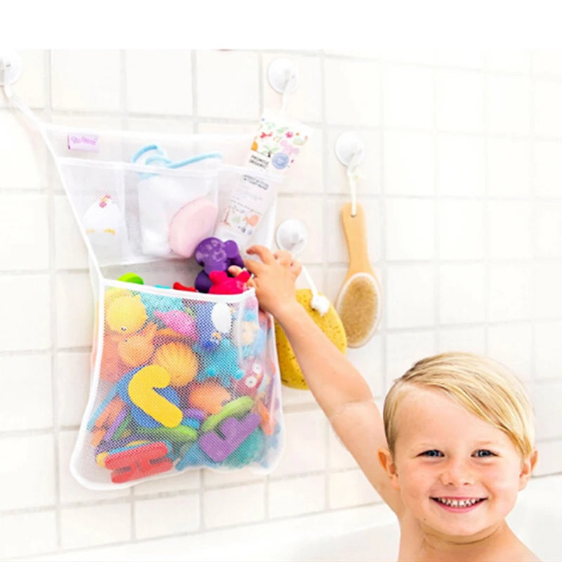 Baby Shower Bath Toys White Baby Kids Toy Storage Mesh with Strong Suction Cups Toy Bag Net Bathroom Organizer