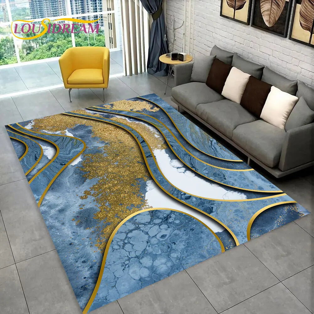 3D Colour Gold Nordic Marble Splendid Area Rug,Carpet for Home Living Room Bedroom Sofa Doormat Kitchen Decor,Non-slip Floor Mat