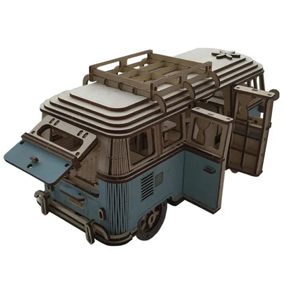 Retro Bus European-style Campervan 3D Wooden Car Puzzle DIY Sailing Ship Airplane Building House Model Jigsaw Toys For Children