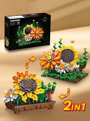 Flower Botanical Bonsai Building Set-2 IN 1 Sunflower Block Toy  Display for Office Décor Valentine&