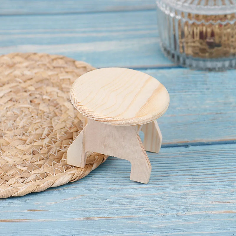 Dollhouse Mini Round Coffee Table Furniture Miniature Dollhouse Decor Wooden Handmade Bedside Table With Cabinets Wardrobe