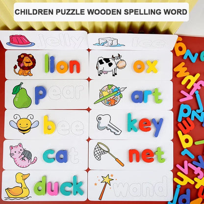 Children Puzzle Wooden Spelling Word Kid Letter Game 26 Letter Recognition Alphabet Toddler Early Educational Toy Cognition Prop