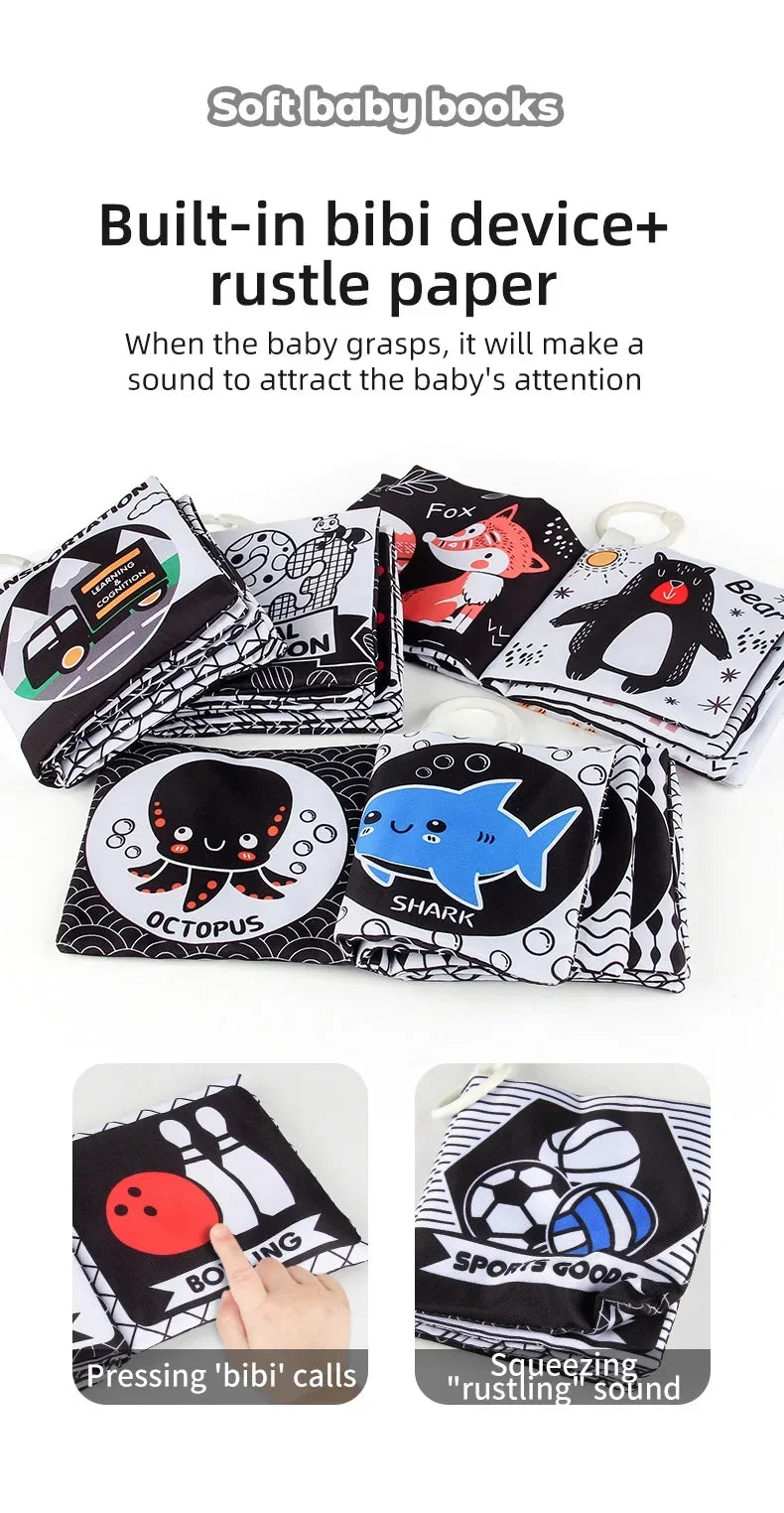 Baby Clothes Book Soft Black and White High Contrast Visual Stimulation Book Toddler Early Learning Educational Book Sensory Toy