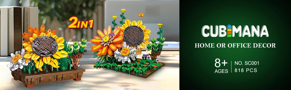 Flower Botanical Bonsai Building Set-2 IN 1 Sunflower Block Toy  Display for Office Décor Valentine&