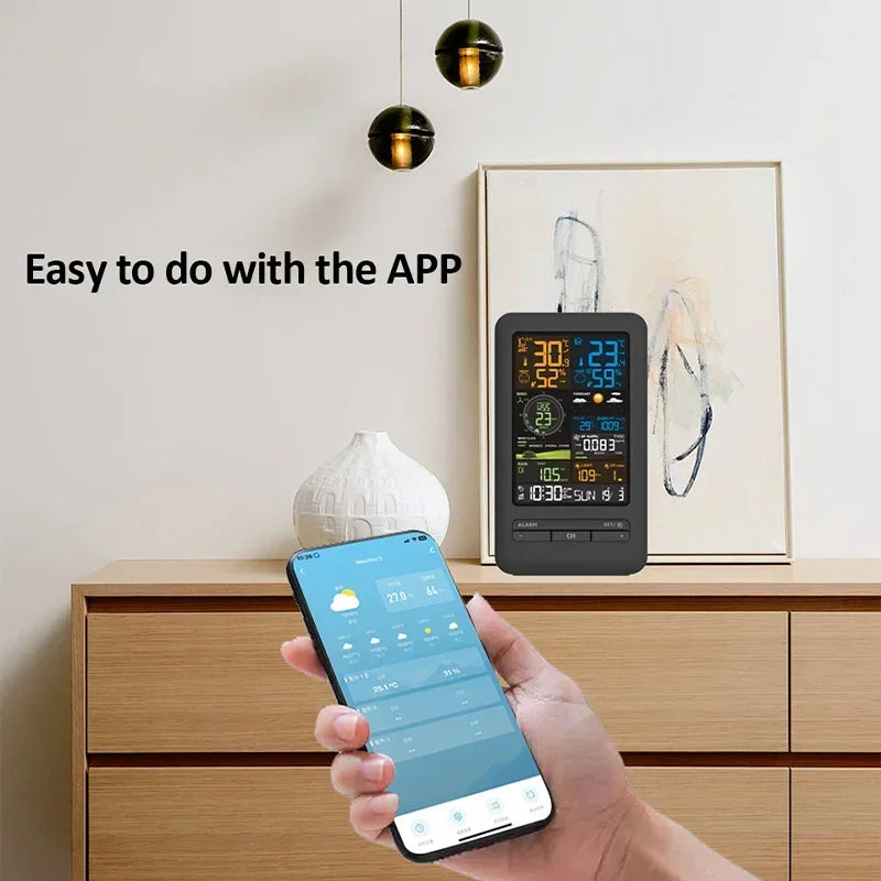 WiFi Smart Weather Station Smart Home Digital Thermometer with Sensor Temperature Humidity Date Light Index Air Quality Monitor