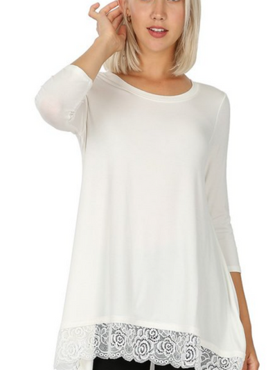 Ivory 3/4 Sleeve Tunic with Lace Hem