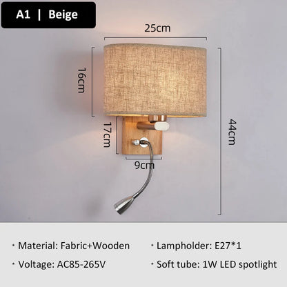 Wooden Wall Light With Oval/Rectangle Fabric Shade Base Switch Hotel Room Bedroom Frosted-glass Wall Sconce 1W Reading Spotlight