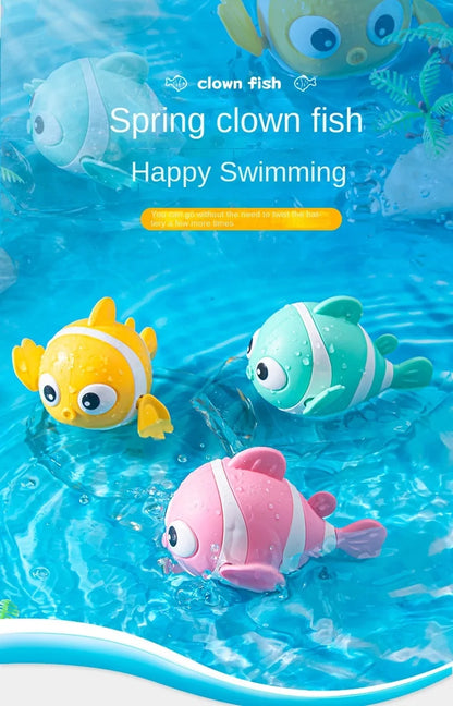 Baby Bath Toys Cute Swimming Fish Cartoon Animal Floating Wind Up Toys Water Game Classic Clockwork Toys For Toddlers